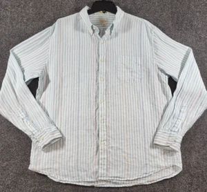 J. CREW Baird McNutt Irish Linen Shirt Men XL Lt Blu Striped Slim Fit Button Dow - Picture 1 of 12