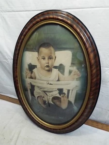 Grain Painted Dome Bubble Picture Frame Wooden Baby Portrait Oval High Chair - Picture 1 of 8