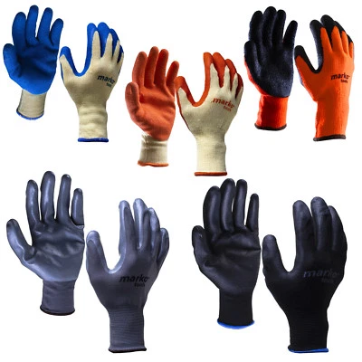 MARKO TOOLS Work Gloves 12/24 Pairs Latex Coated Polyester Safety Builders Nylon Mechanics