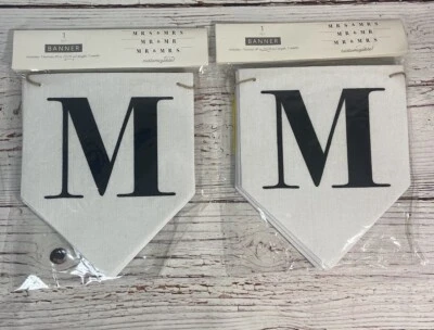 Set Of 2 Target Mr And Mrs Banners White Burlap Black Fabric Felt  & 81” Twine - Image 1 of 4