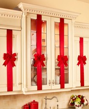 Set of 4 Red Kitchen Cabinet Polyester Christmas Bows Decorations