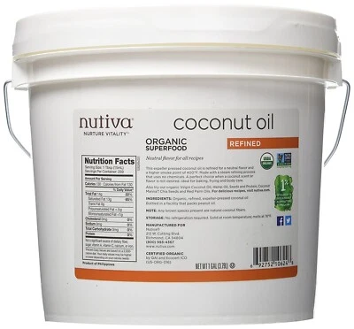 Aceite refinado a vapor orgánico Nutiva, coco, 128 fl oz Foto 1 de 3