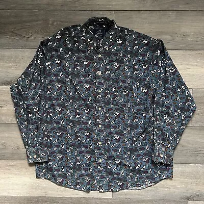 Vintage Paisley Shirt Mens L Tall 417 Van Heusen Western Button Up Long Sleeve - Image 1 of 4