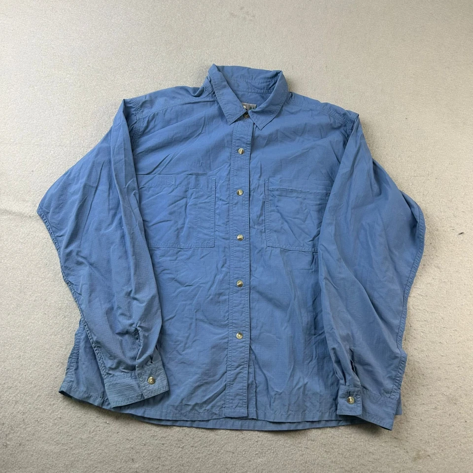 Eastern Mountain Sports Shirt Womens Large Blue Nylon Long Sleeves Button Up EMS - Image 1 of 4