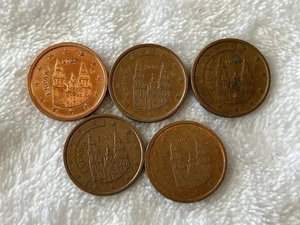 Spain 5 x 2 Euro Cent Coins Circulated 1999, 2005, 2007, 2017, 2023 - Picture 1 of 12