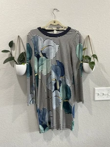 Tory Burch Annette Striped Floral Long-Sleeve Dress 100% Silk Size Large - Picture 1 of 5