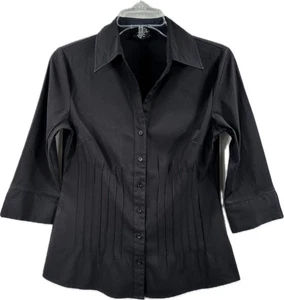Bay Studios Petite Blouse Black 3/4" Sleeves Pleated Front Women's Size PS - Picture 1 of 8