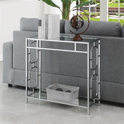 Mesa de recibidor con estante Convenience Concepts Omega de metal cromado y vidrio Foto 1 de 4