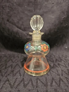 Vintage handbemalte Glas Parfüm Flasche mit Stopfen - 3,75" Floral Vanity Dekor - Bild 1 von 7