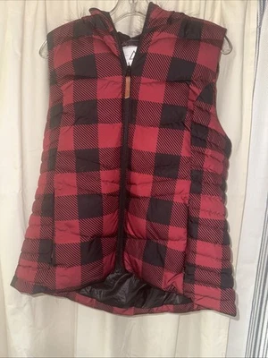 Alpine Designs Women’s Medium Red Black Buffalo Check Down Hooded Vest - Image 1 of 4
