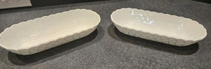 2-Vtg Indiana Glass Pretzel Milk Glass Patterned Oval Celery Serving Dish 40-60s - Picture 1 of 23