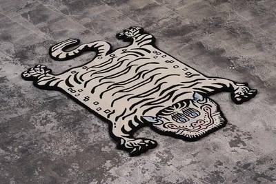 Alfombra de tigre tibetano beige de 3x5 pies - alfombras de área acolchadas a mano 100 % lana con estampado de animales Foto 1 de 4