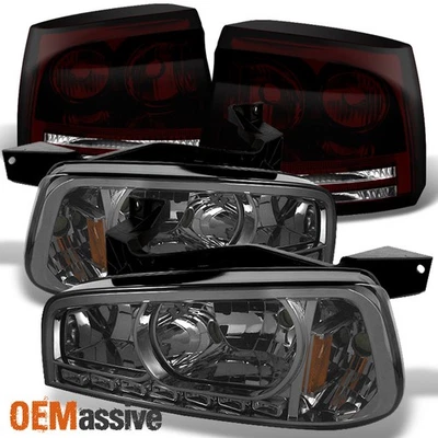 Fit 2006 2007 2008 Dodge Charger LED Smoked 1PC Headlights+Dark Red Tail Lights - Изображение 1 из 4