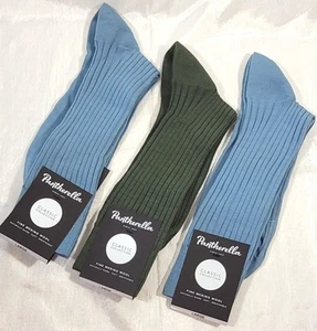 3 Paar Pantherella Herren gerippte feine Merinowolle Anzugsocken - blau & grün L - Bild 1 von 5