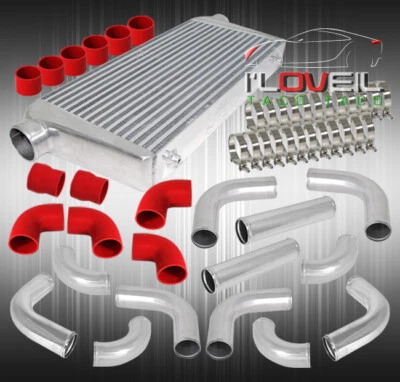 Front Mount 3" In/Out Bar&Plated Aluminum Intercooler + Pipe Piping Kit + Clamps Foto 1 de 3