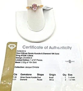 10k Yellow Gold Mina’s Gerais Kunzite & Diamond Ring Size 8 - Picture 1 of 5