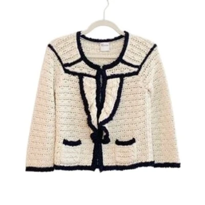 Preston & York Ladies Cream & Black Knit Cardigan Sweater, Size Small, NWT!! Foto 1 de 4