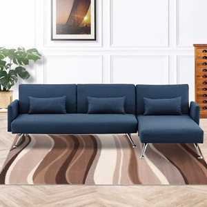 Mia 3-Seater Corner Sofa Bed with Chaise Lounge & 3 Pillows by Sarantino - Blue - Picture 1 of 11