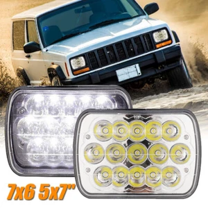 Pair 7x6" 5x7" LED Headlight Hi-Lo Beam H6014 6054 For Jeep Cherokee XJ YJ Chevy - Picture 1 of 12