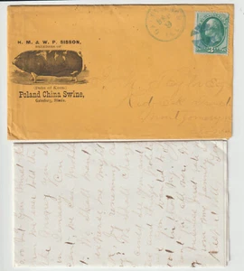 1872 GALESBURG ILL Illust advt cover w/ lettersheet POLAND CHINA SWINE (h272) - Picture 1 of 3