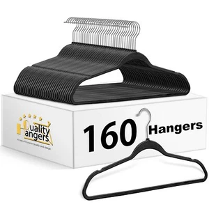 Quality Hangers 160 Pack Slim Plastic Hangers for Clothes - Heavy Duty Non-Ve... - Picture 1 of 8