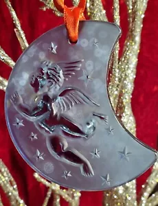 Adorno de cristal Lalique querubín en luna creciente 1999 azul - Imagen 1 de 4