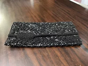 Bolso de Colección Años 80 La Regale LTD Encaje Floral Cuentas Bordado Noche Negro - Imagen 1 de 8