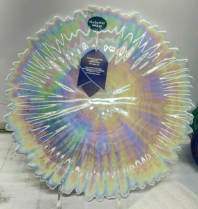 White Opal Pearl Cup Cake Stand Luster 13" Scalloped Edge New Alabaster Glass - Picture 1 of 9