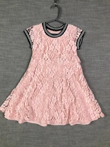 Bonnie Jean Dress Girls 5 Pink Lace Crochet Lined Pullover Summer Preppy Belt - Picture 1 of 8