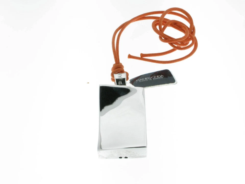 PIANEGONDA collana pendente piastra argento rettangolare e cordino arancio  - Immagine 1 di 1
