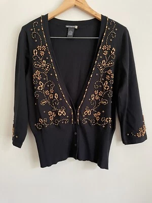 Кардиган женский Sweaterworks из шелковой смеси рукав 3/4 деревянный бисер черный большой - Изображение 1 из 4