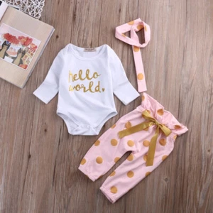 Toddler Baby Girl Outfits Long Sleeve Romper+Pants+Headband Baby Summer Clothes - Picture 1 of 7