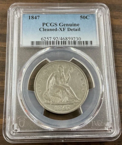 1847 Seated Liberty Half Dollar  PCGS Genuine XF Detail - Cleaned Cover
