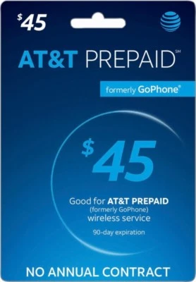 AT&T - AT&T Prepaid $45 Refill Top-Up Prepaid Service ,AIR TIME  PIN / RECHARGE  - Image 1 of 2