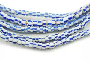 TINY Vintage Blue and White Striped Chevron African Ghana Glass beads (2350A208) - Picture 1 of 8