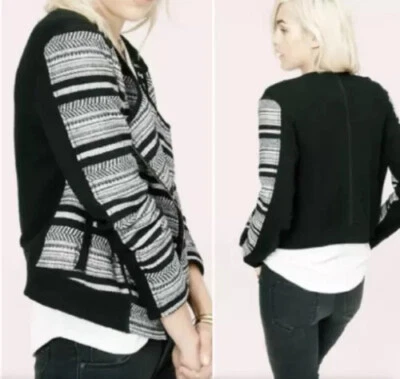 Chaqueta Lou & Grey Mujer Talla S Negra Blanca Tejida Moto Cremallera Asimétrica Foto 1 de 4