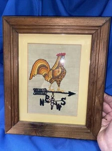 Vintage Rooster Weathervane Macramé Knitted Matted And Framed Excellent!!10X12 - Picture 1 of 5