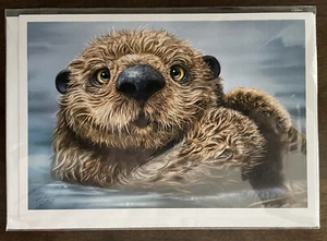 Patrick LaMontagne Signed Art Print " Otter " 9”x 6” Fun Happy Decor Pacific - Picture 1 of 4
