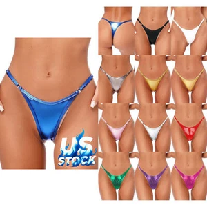 Perizoma donna perizoma vita bassa lucido metallizzato mutandine schiena a T intimo festa - Foto 1 di 106