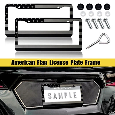 2X Marco de matrícula de aluminio negro/gris patriótico bandera americana para Mazda Foto 1 de 4