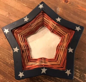 Patriotic 4th of July Star Shaped Basket Wood 14” X 14” X 2-3/4” Tall - Picture 1 of 6