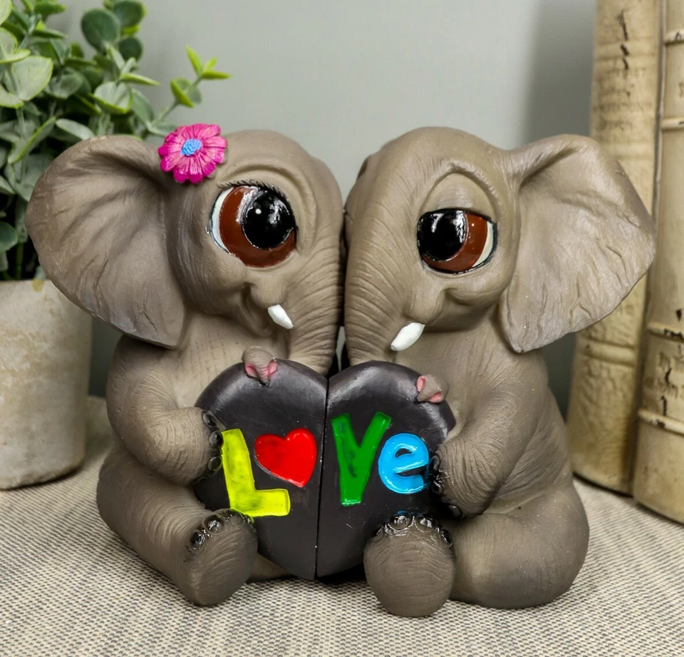 Forever and Ever Elephant Couple Lovers With Heart Shaped Trunks Figurine