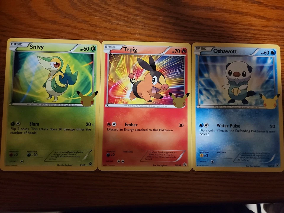 Snivy Tepig Oshawott BW01 BW02 BW03 JUMBO Unova First Partner Pack Pokemon Cards - Image 1 of 1