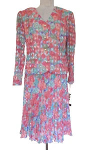Vintage Patra Skirt Outfit 2 Piece Set Size 14 Women Pink Green Blue Chiffon NWT - Picture 1 of 7