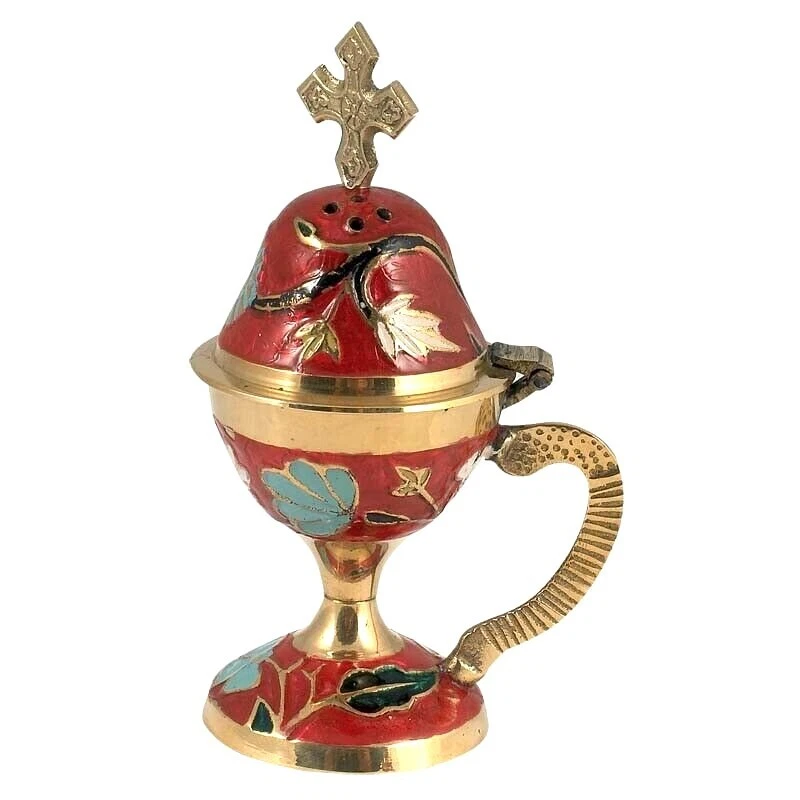 Colored Enamel Orthodox Brass Incense Burner - Handmade - High Quality 5.5" 14cm - Image 1 of 1