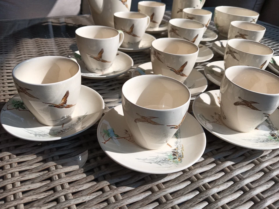 Vintage Royal Doulton The Coppice Coffee Set Pot 14 Coffee Cans Jug Bowl 1942 - Image 1 of 4