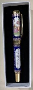 Japanische Pfingstrose und Symbol Luxus Tintenroller Gold verkrustet Stift Neu im Karton - Bild 1 von 10