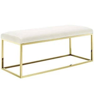 Modway Anticipate Velvet & Stainless Steel Bedroom Bench in Gold and Ivory - Picture 1 of 5