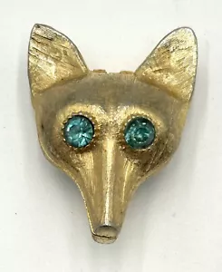 Vtg Double Sided Gold Tone Fox Trinket/ Pill Box Blue Rhinestone Eyes - Picture 1 of 8