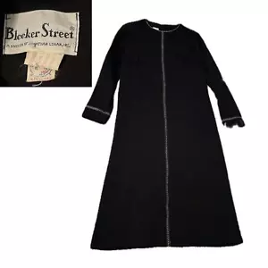 Vintage 1970s Black knit Long Length Shift Dress Leather Trim / Large - Picture 1 of 4